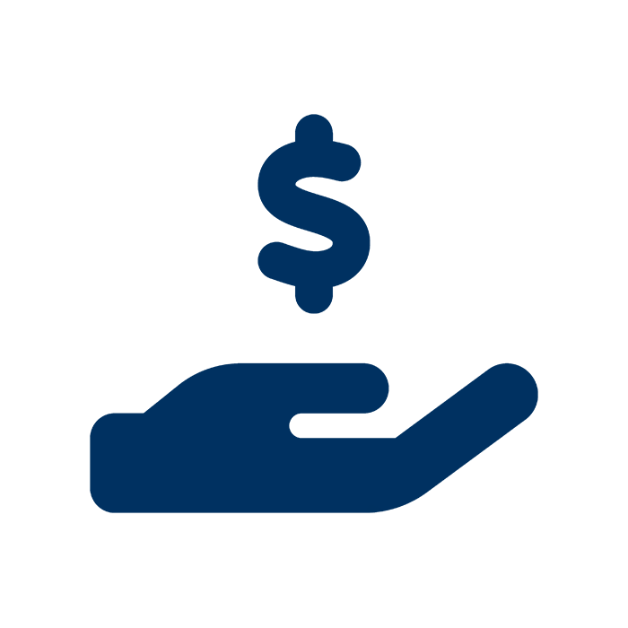 Donate icon showing a hand with a money sign above it