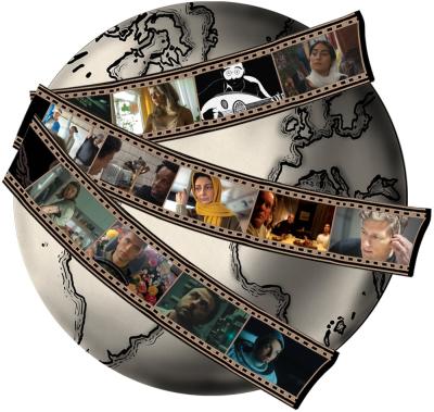 A globe surrounded by film featuring images from this year's finalists