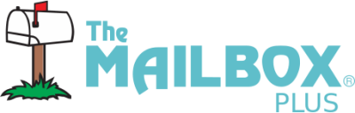 an illustrated mailbox with green grass, next to it reads "The Mailbox Plus"