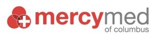 Mercy Med logo in red and gray with three intersecting circles.